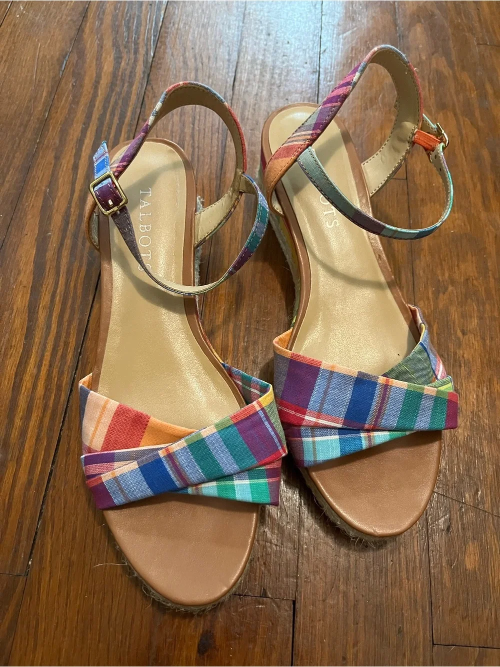Talbots Multicolor Madras Plaid Open-Toe Slingback Espadrille Sandals